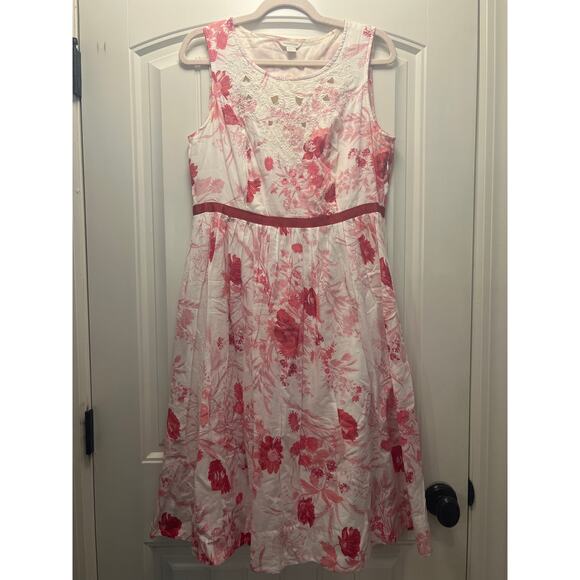 Monsoon Women’s Boho Whimsical Floral Embroidered Fit & Flare Dress Size 10 Pink - Picture 1 of 5